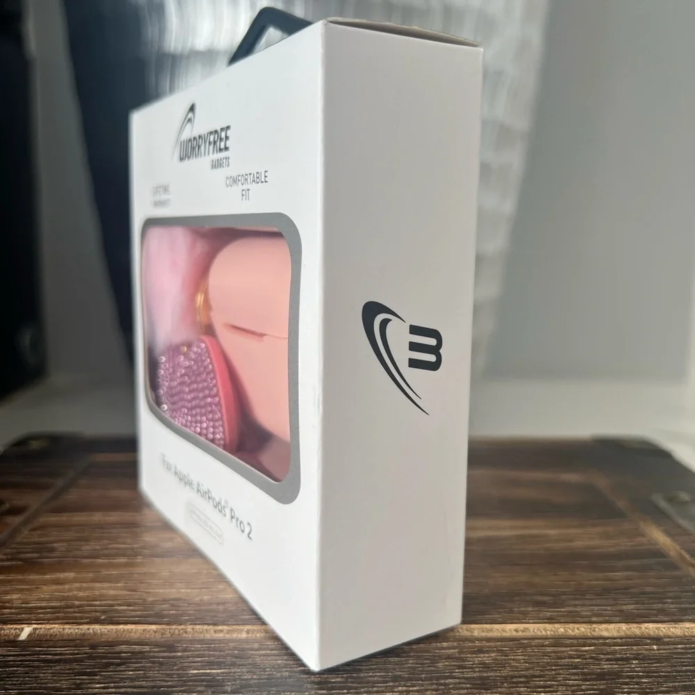 Apple AirPods Pro 2 Silicone Case with Bling Heart and Fur Pom- Pink